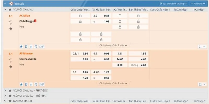 Quan sát bảng tỷ lệ cược Handicap để chọn được kèo thơm